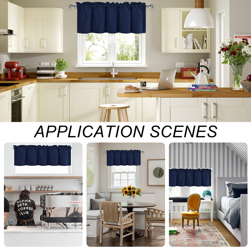 Dwcn Navy Valance Curtain For Bedroom, Kitchen Valance Solid Short Topper, Room Darkening Curtain Valance, Rod Pocket Bathroom/B