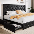 Allewie King Size Black Metal Faux Leather Platform Bed Frame With 4 Drawers