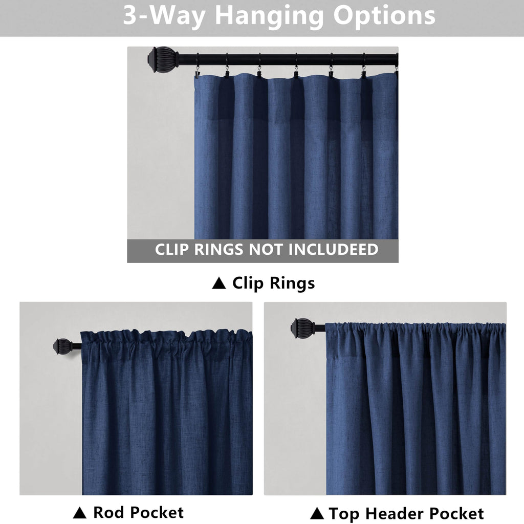Navy Blue Long Curtains 120 Inch Length For Living Room Decor 2 Panels Rod Pocket Linen Draperies Semi Sheer Privacy Energy Efficient Dark Blue Curtains For Bedroom Sunroom Patio Door 52X120 Tall