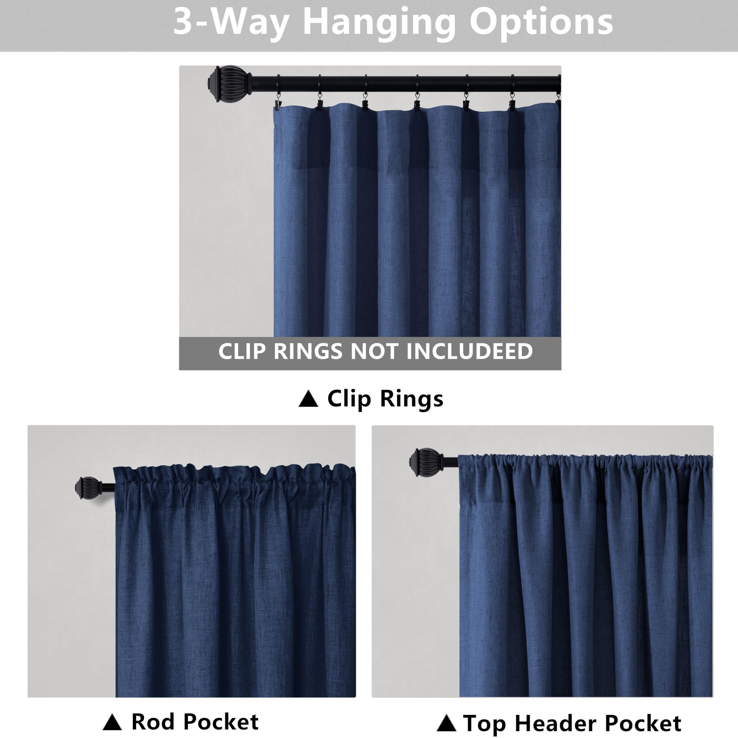 Navy Blue Long Curtains 120 Inch Length For Living Room Decor 2 Panels Rod Pocket Linen Draperies Semi Sheer Privacy Energy Efficient Dark Blue Curtains For Bedroom Sunroom Patio Door 52X120 Tall