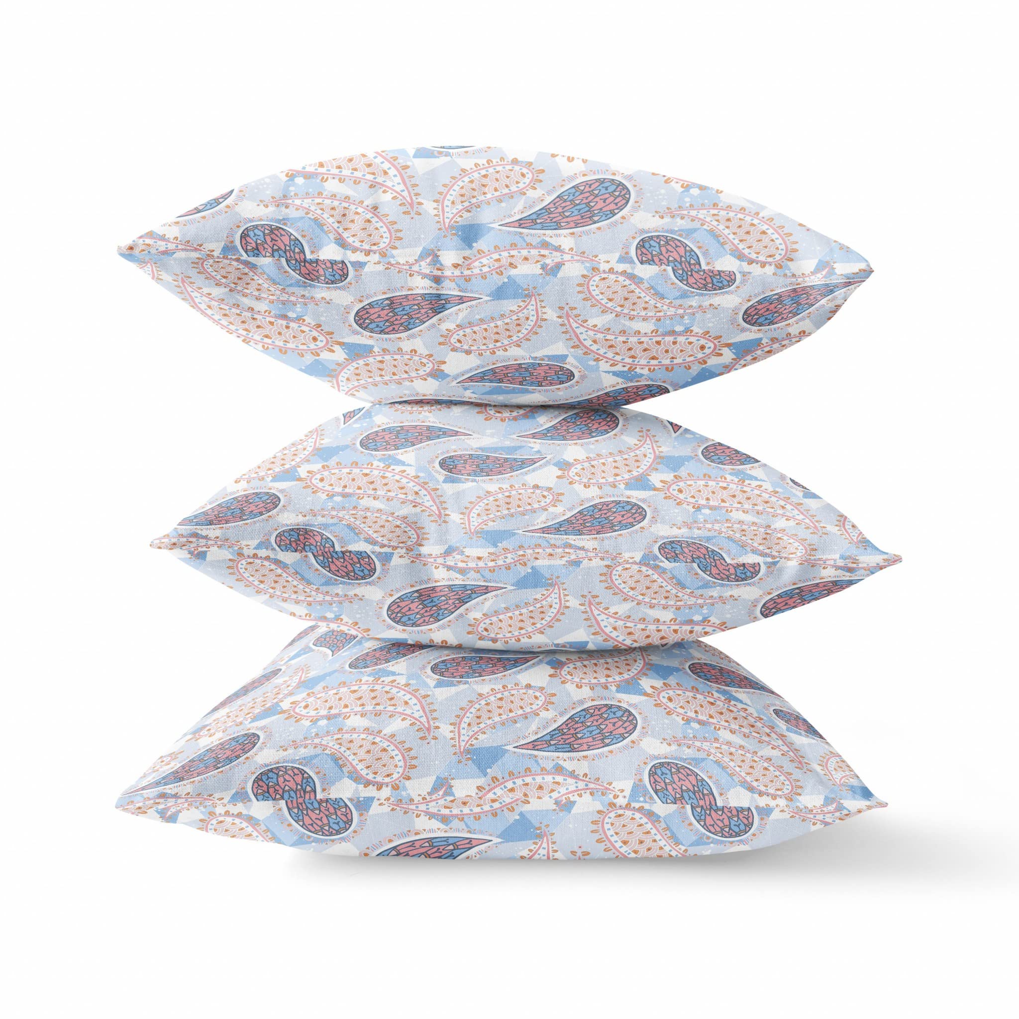 HomeRoots Blue White Pink Broadcloth 20â€ Blue Pink Boho Paisley Indoor Outdoor Throw Pillow