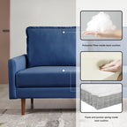 American Furniture Classics Blue 69 Inch Wide Upholstered Two Cushion Sofa with Cambered Arms Velvet, 69" x 32" x 39"