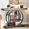 Tribesigns 41.3'' Console Table, Industrial 4-Tier Sofa Table Entryway Table with Circle Base, Narrow Wood Accent Tables with St