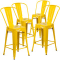 4 Pk. 24 High Yellow Metal Indoor-Outdoor Counter Height Stool with Back