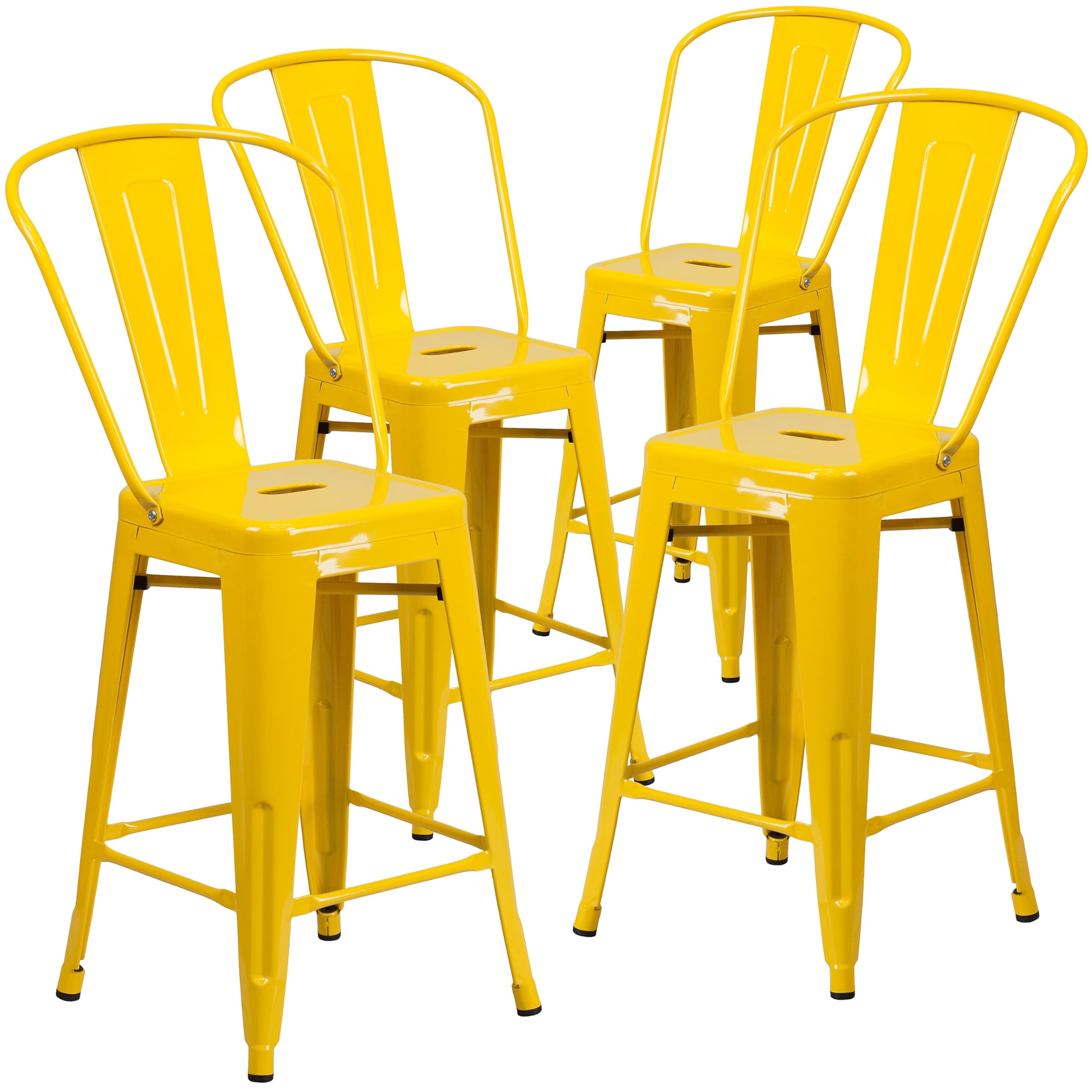 4 Pk. 24 High Yellow Metal Indoor-Outdoor Counter Height Stool with Back