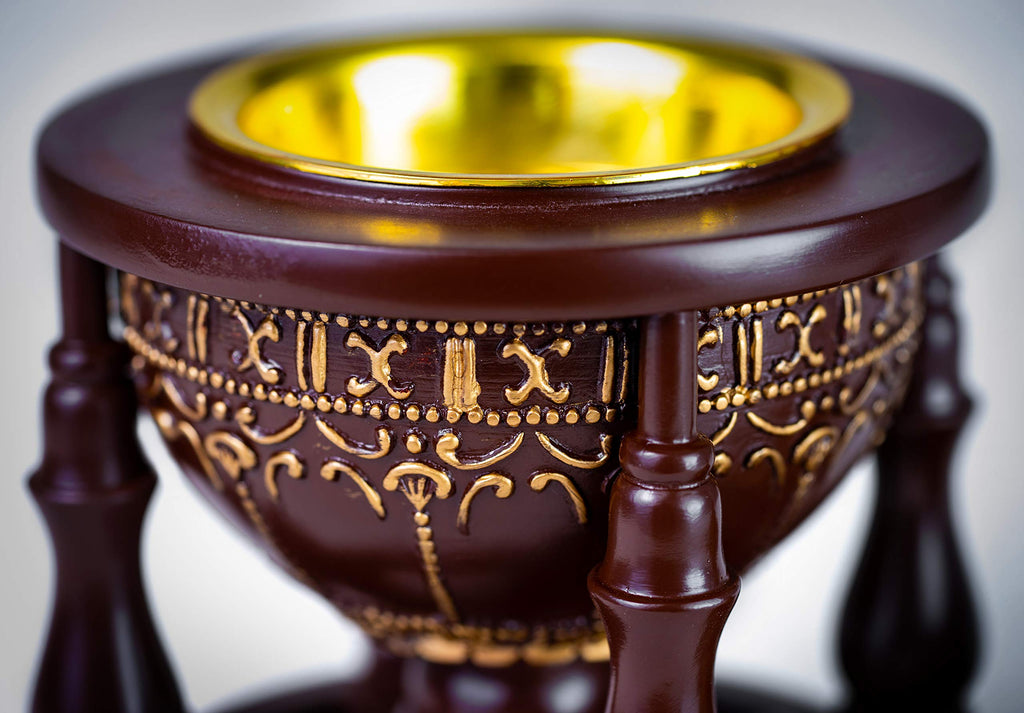Am Charcoal Incense Burner - Bakhoor Burner, Oud Frankincense Resin Burner - For Office & Home Decor - Lavish 4 Pillar Brown