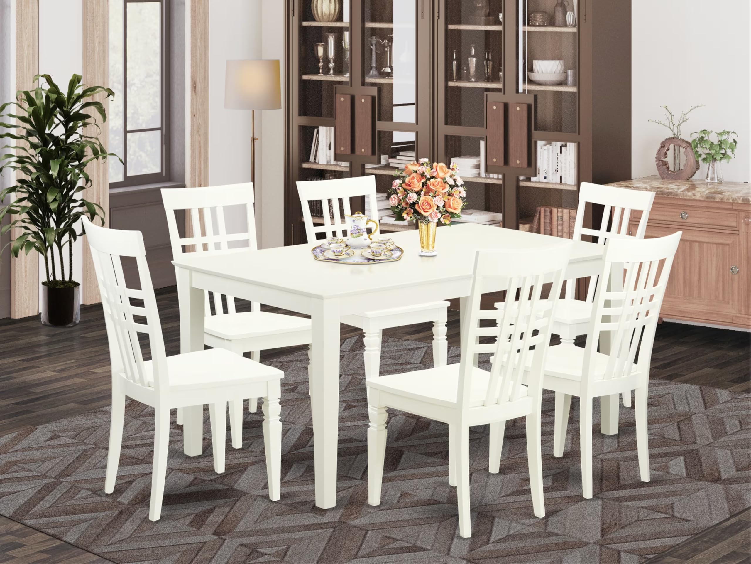 East West Furniture CALG7-LWH-W 7 Piece Dining Table Set Consist of a Rectangle Kitchen Table and 6 Dining Chairs, 36x60 Inch, Linen White