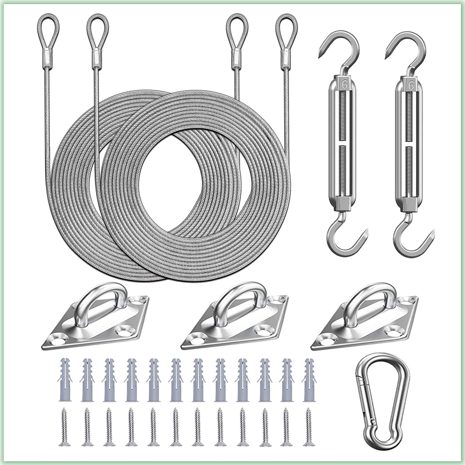Hdyar 32 Pcs Shade Sail Hardware Kit With 304 Stainless Steel Wire Rope Cable For Triangle Shade Sail Installation,6 Inch Sun Sh