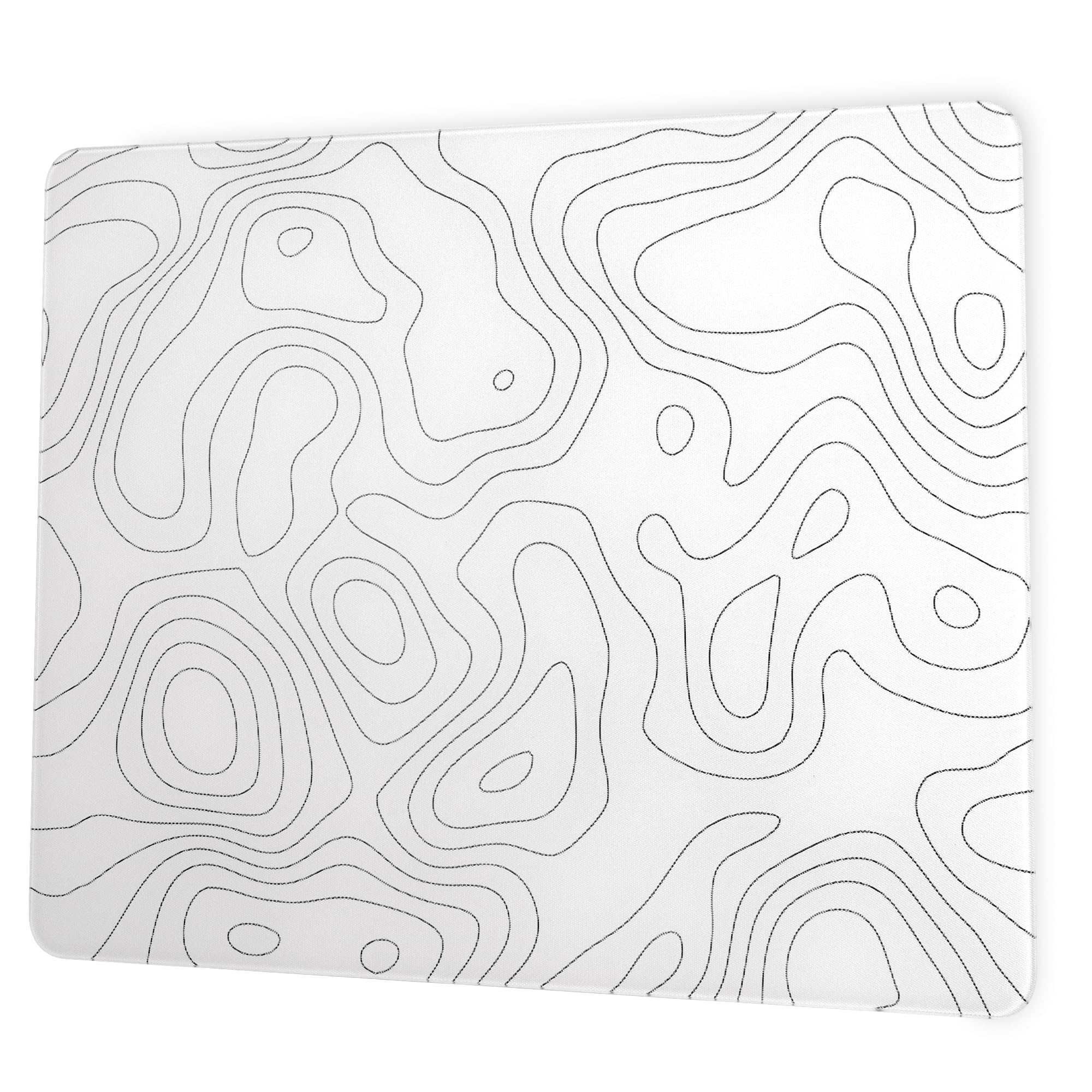 Glass Mousepad For Gaming, White Topographic Hard Gaming Mouse Pad, Professional Large Mouse Mat 410Mm*310Mm, Special Glass Surf