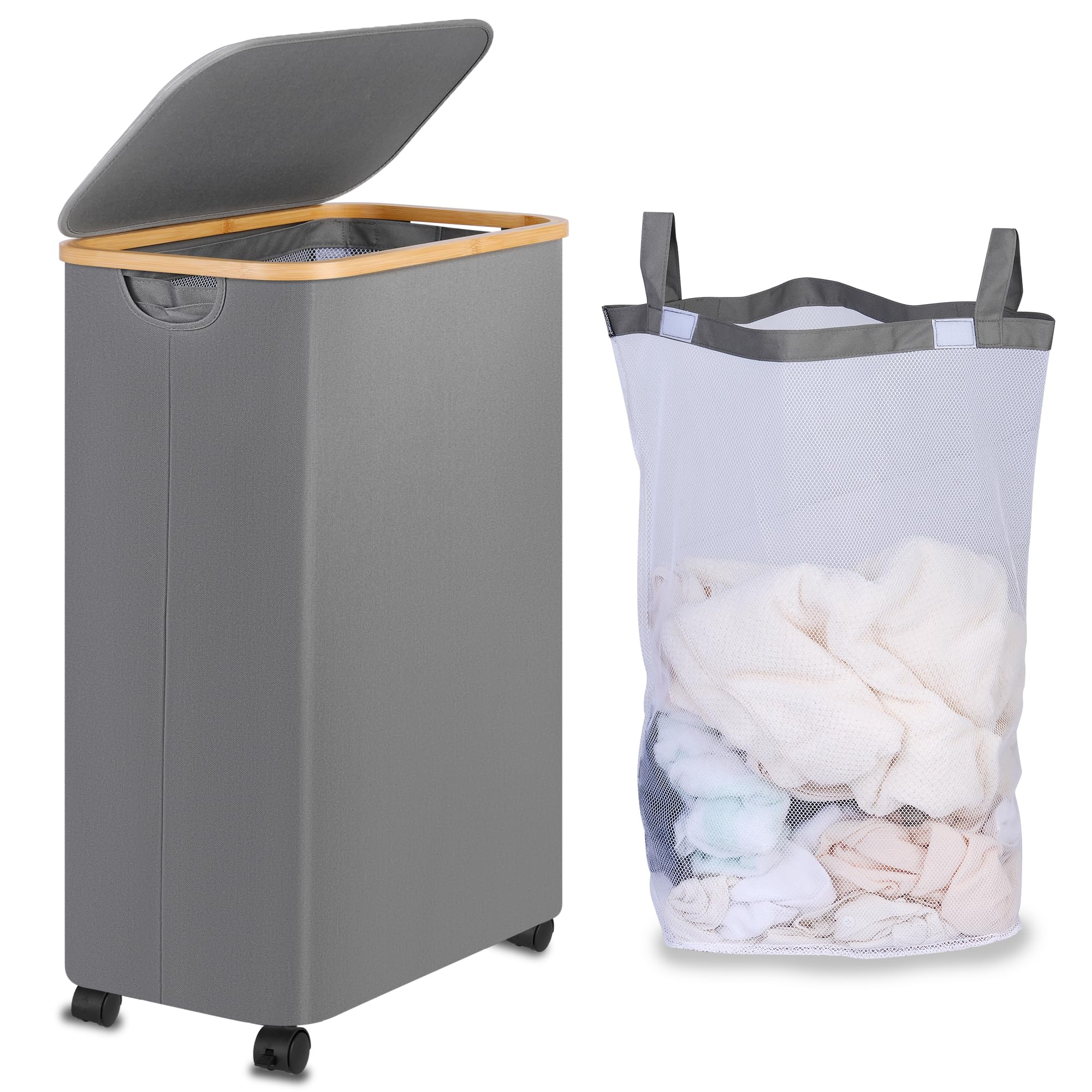 iEGrow Laundry Basket with Wheels (Grey), 110L mit Rdern, gray