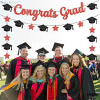 Katchon, Glitter Congrats Grad Banner Red And Black - 10 Feet | Black And Red Graduation Banner, Grad Cap Garland For Graduation