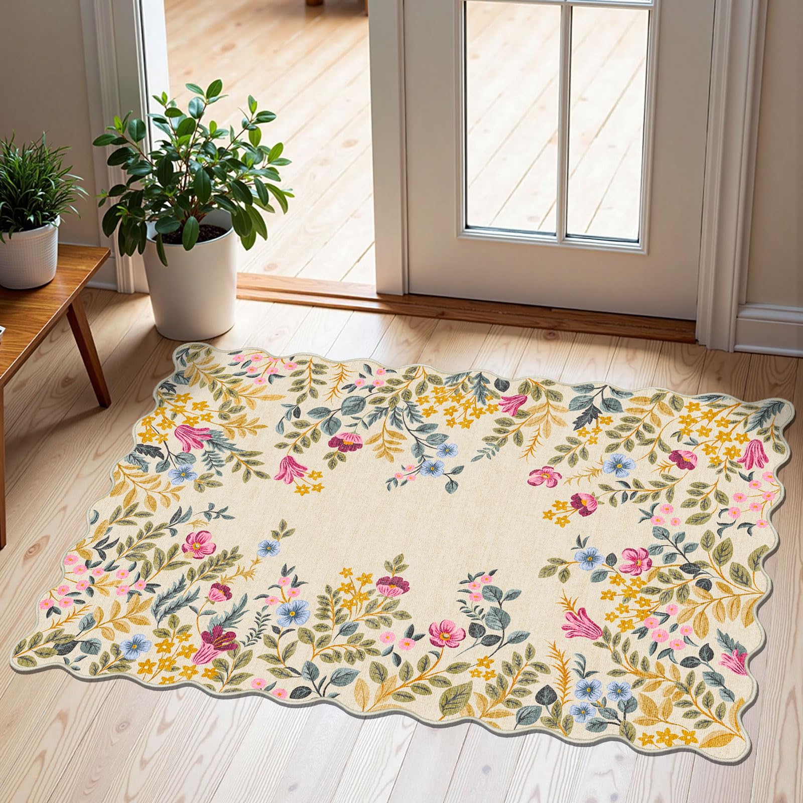 Othilic Colorful Floral Entry Rug - 3x5 Ft Washable Indoor Outdoor Front Door Mat Outside Entrance Front Porch Mat Non-Slip Boho
