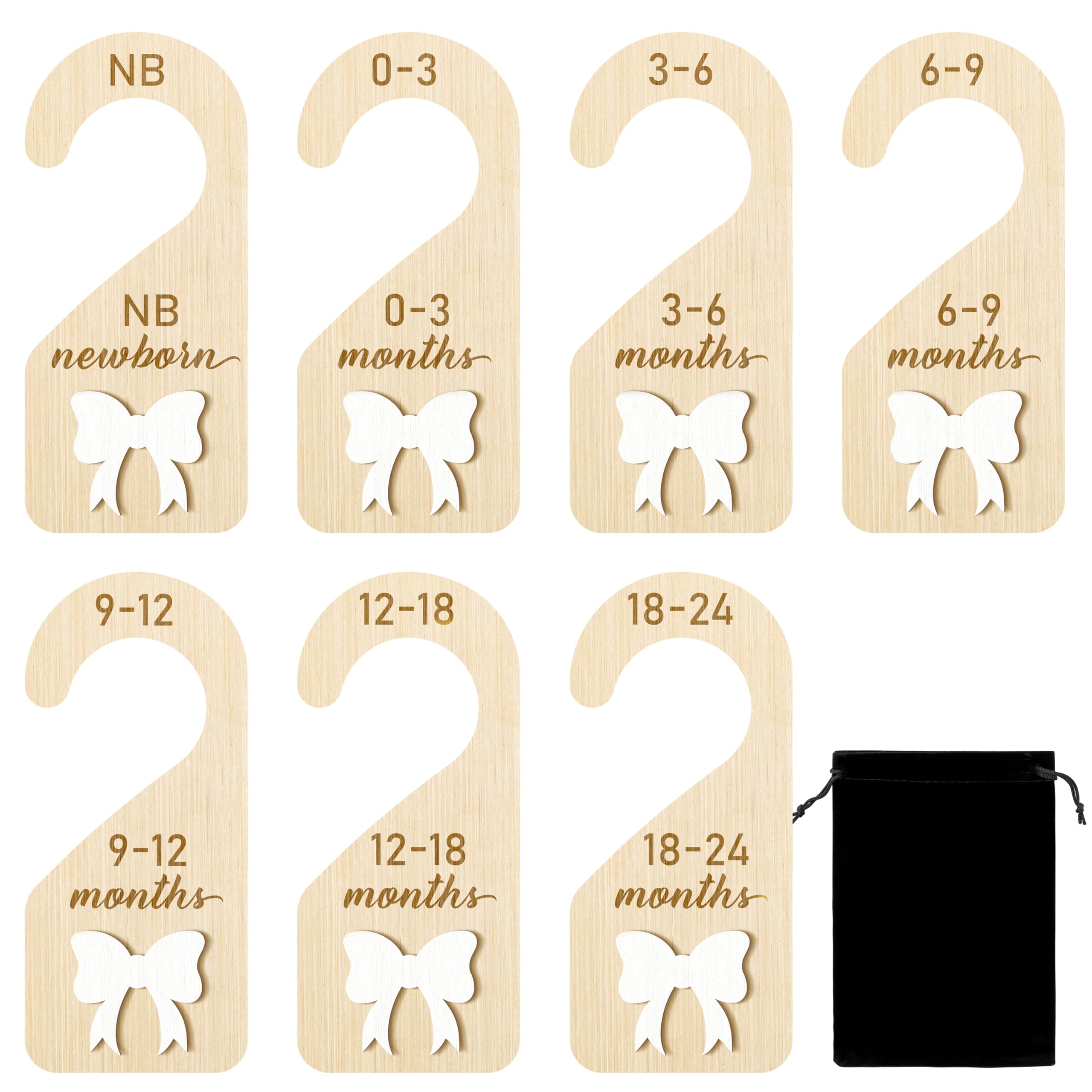 R Horse Wooden Baby Closet Dividers - 3D Coquette White Bow Baby Closet Organizer, 8Pcs Double-Sided Newborn Clothes Size Hanger