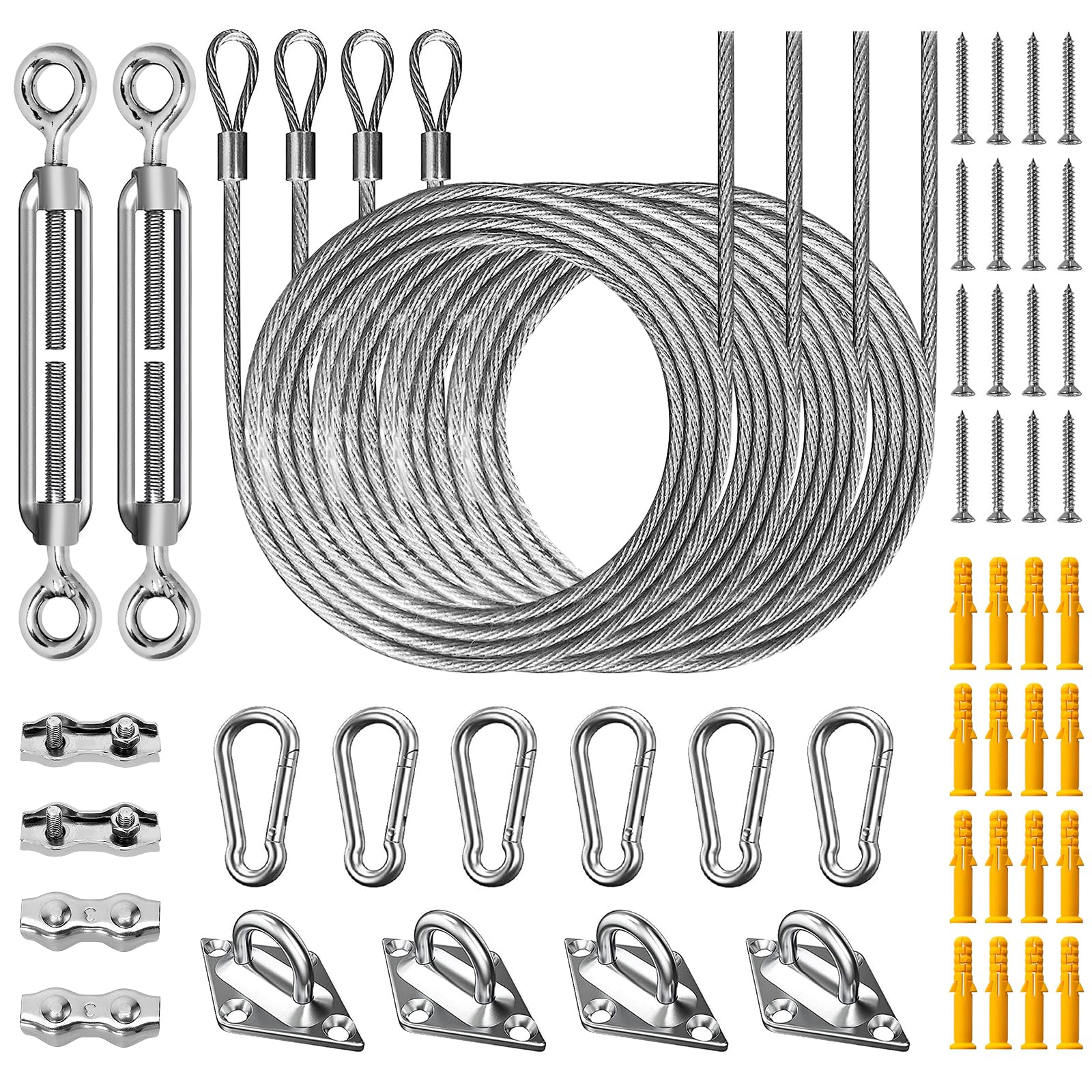 Duerer Sun Shade Sail Hardware Kit 52Pcs For Rectangle Triangle Sun Shade Sails Canopy Installation 304 Stainless Steel Accessor