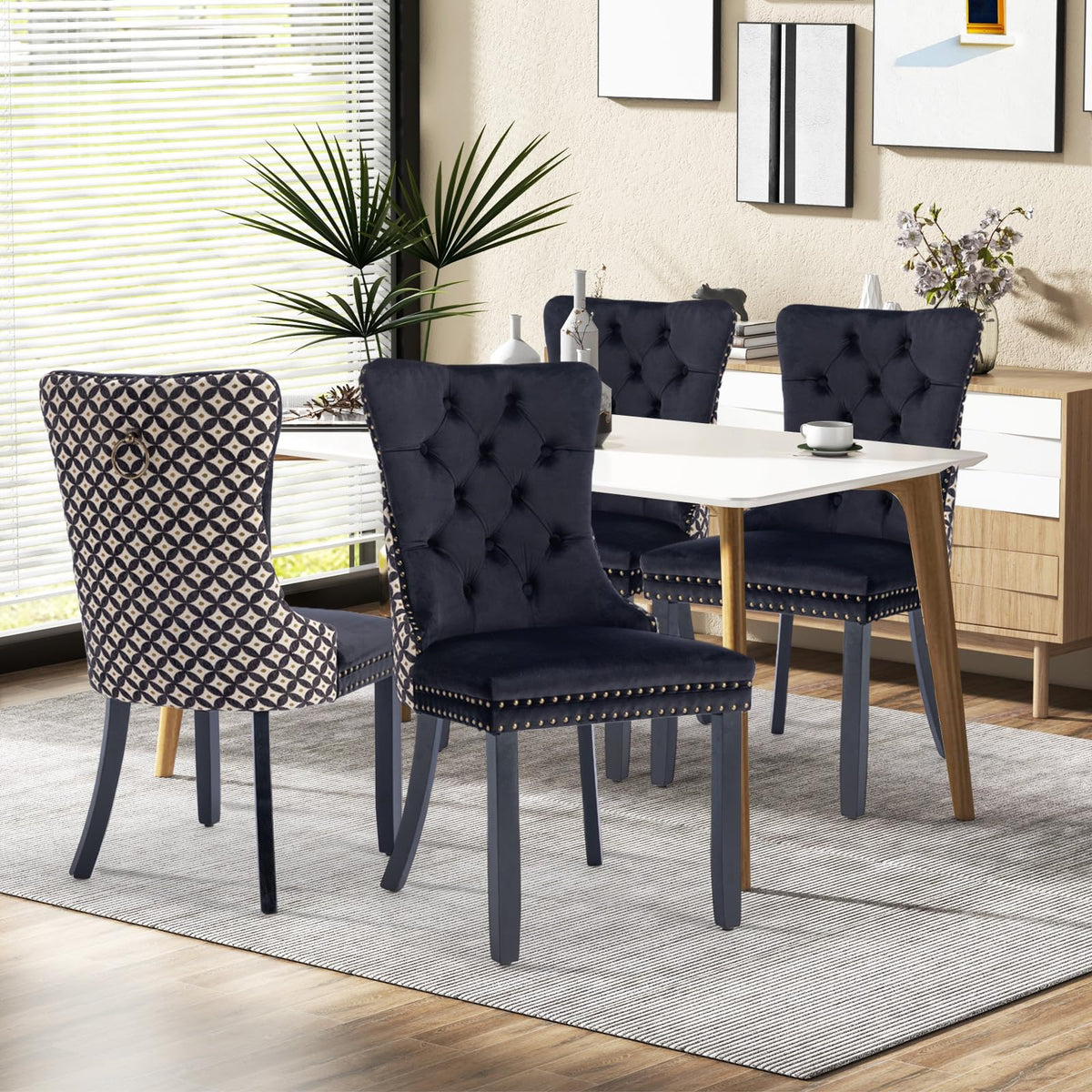 Vicbarley Velvet Dining Chair Set Of 4 Upholstered Tufted Dining Room Chair With Nailhead Trim And Rubber Wood Legs For Kitchen,