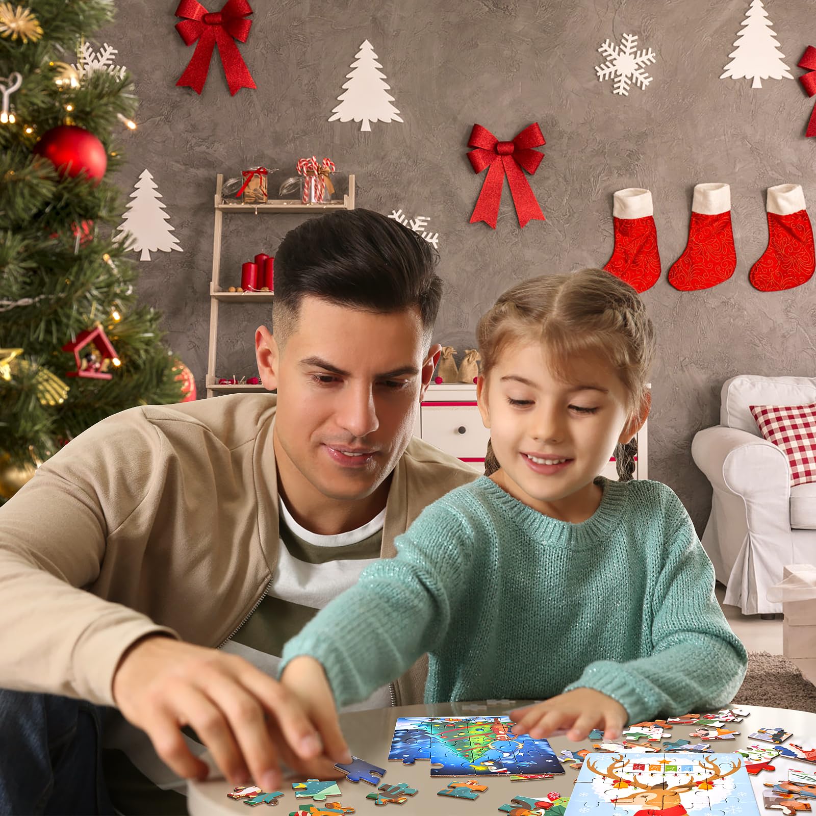 Advent Calendar 2024 Christmas Jigsaw Puzzles - 24 Days Xmas Countdown Calendars - 24Pcs Advent Calendar For Kids - Stocking Stu