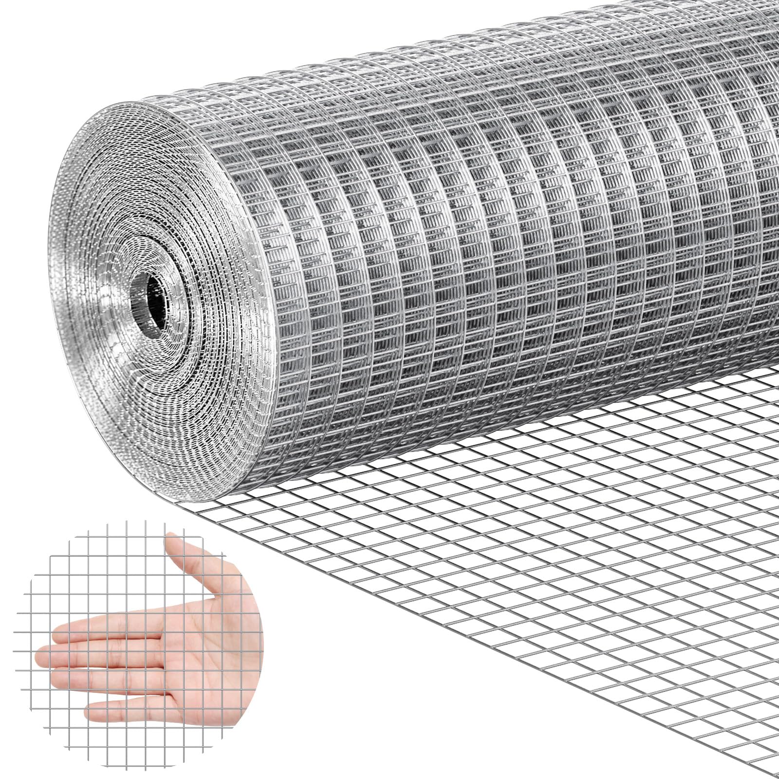 VEVOR Hardware Cloth, 1/2 inch 24in x 25 ft 19 Gauge, Hot Dipped Galvanized Wire Mesh Roll, Chicken Wire Fencing, Wire Mesh for 
