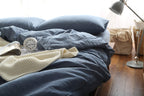F.Y.Dreams 100% Washed Cotton Duvet Cover For Weighted Blanket 60X80 Inches With 8 Ties,Zipper On Long Side/Demin Blue/Just Duve