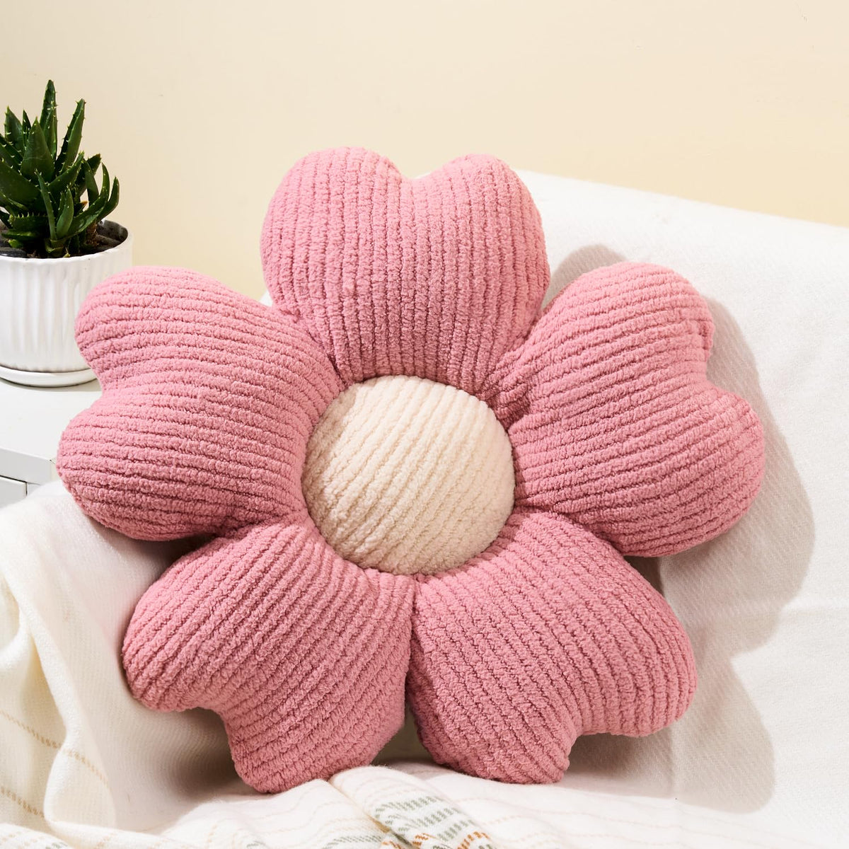 Sioloc Flower Shaped Throw Pillow, Fun Daisy Pillow, 19.7' Pink Flower Pillow Cute Decorative Seat Cushion Aesthetic Flower Plu