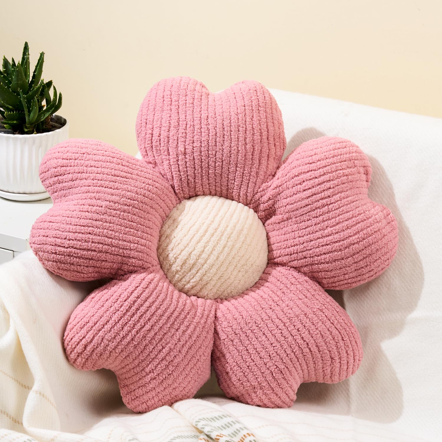 Sioloc Flower Shaped Throw Pillow, Fun Daisy Pillow, 19.7' Pink Flower Pillow Cute Decorative Seat Cushion Aesthetic Flower Plu