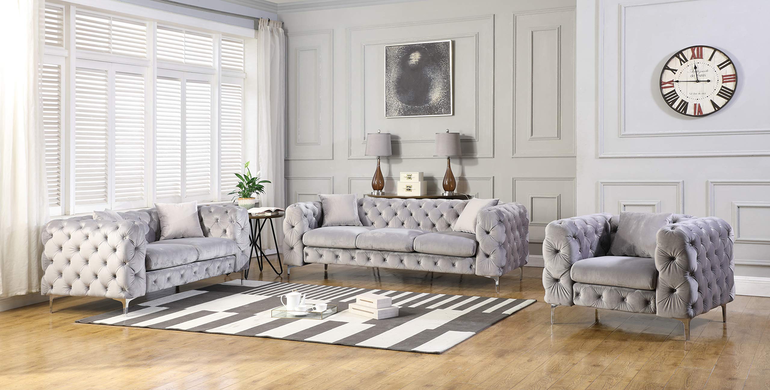 Best Master Furniture Felicity Contemporary Tufted Velvet Living Room Chair, Grey