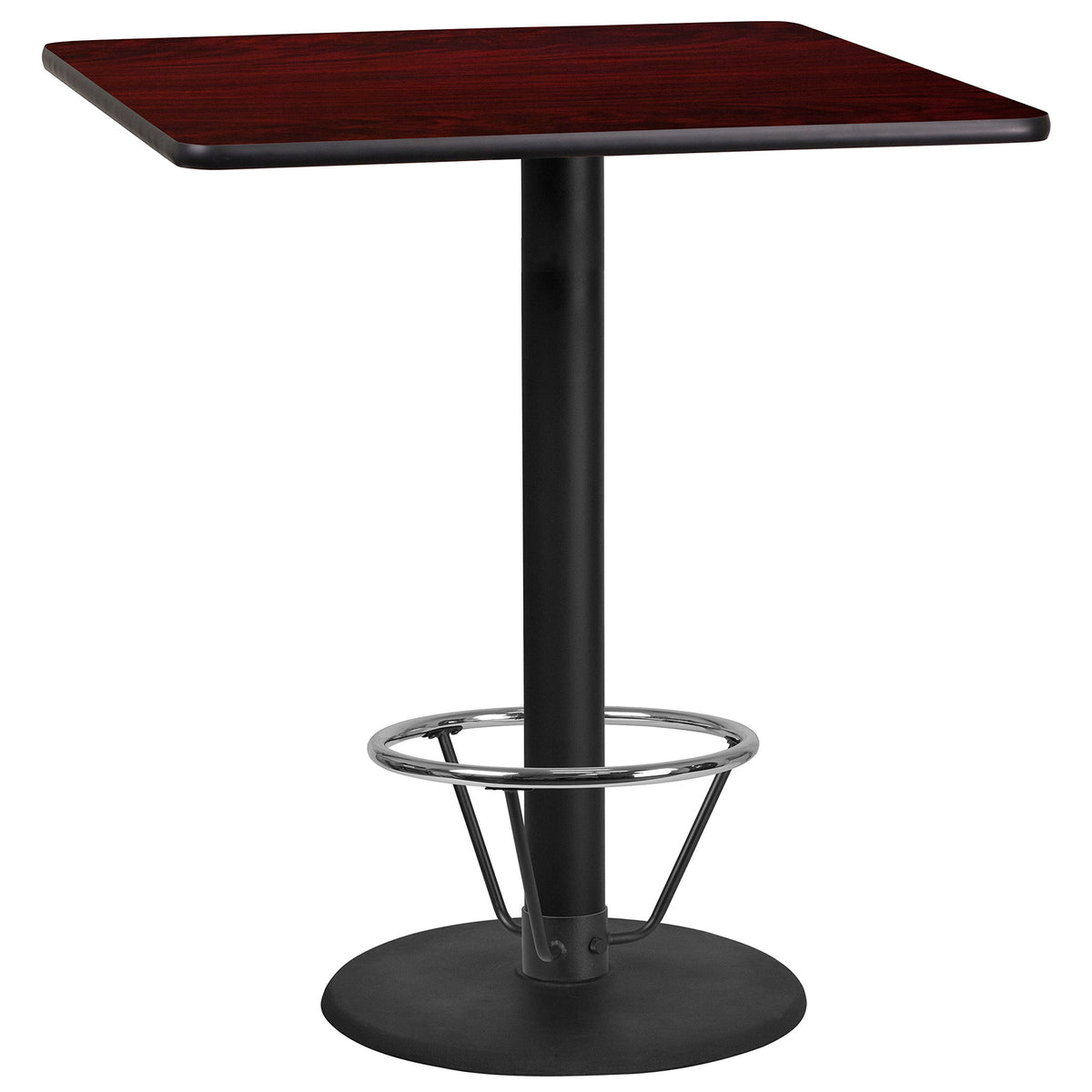 Flash Furniture Stiles 36'' Square Mahogany Laminate Table Top With 24'' Round Bar Height Table Base And Foot Ring