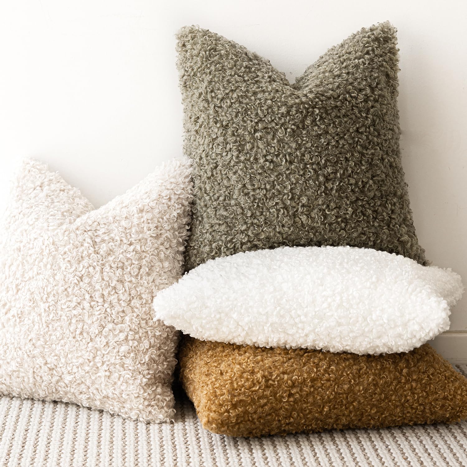 Foindtower 2 Pieces 20X20 Inch Sage Green, Faux Fur Throw Pillow Cover Accent Sherpa Pillow Fuzzy Soft Pillowcases Sheepskin Dec