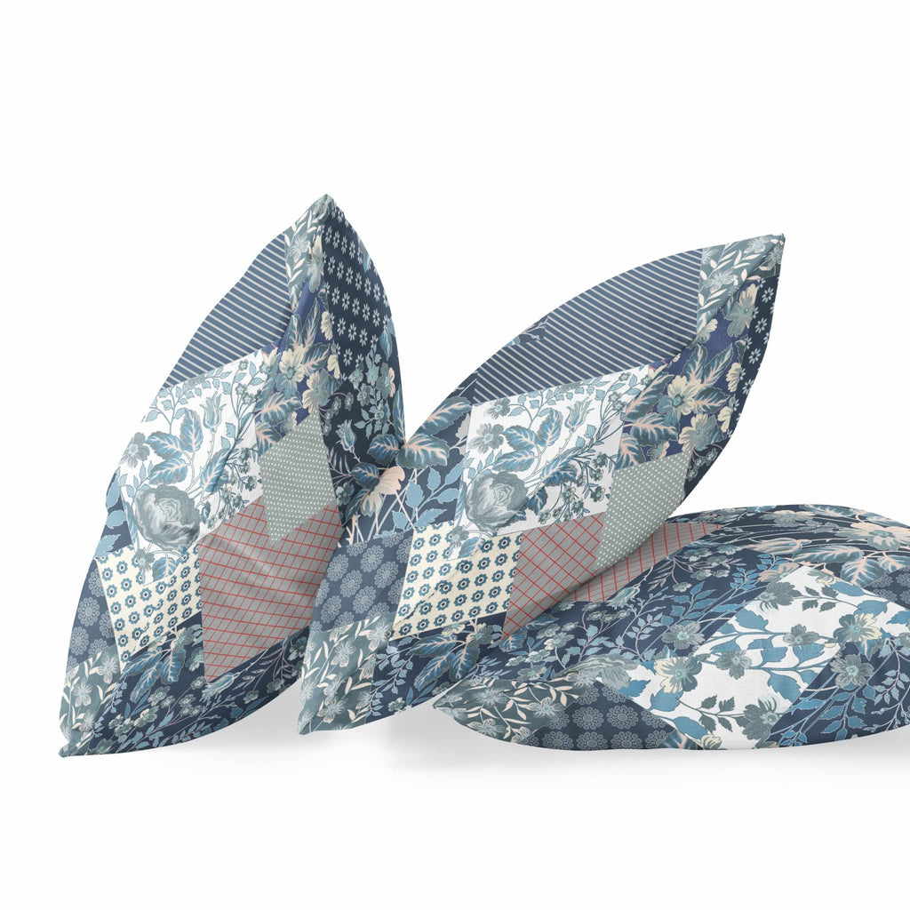 HomeRoots Indigo Blue Pink Broadcloth Blue White Boho Floral Indoor Outdoor Throw Pillow
