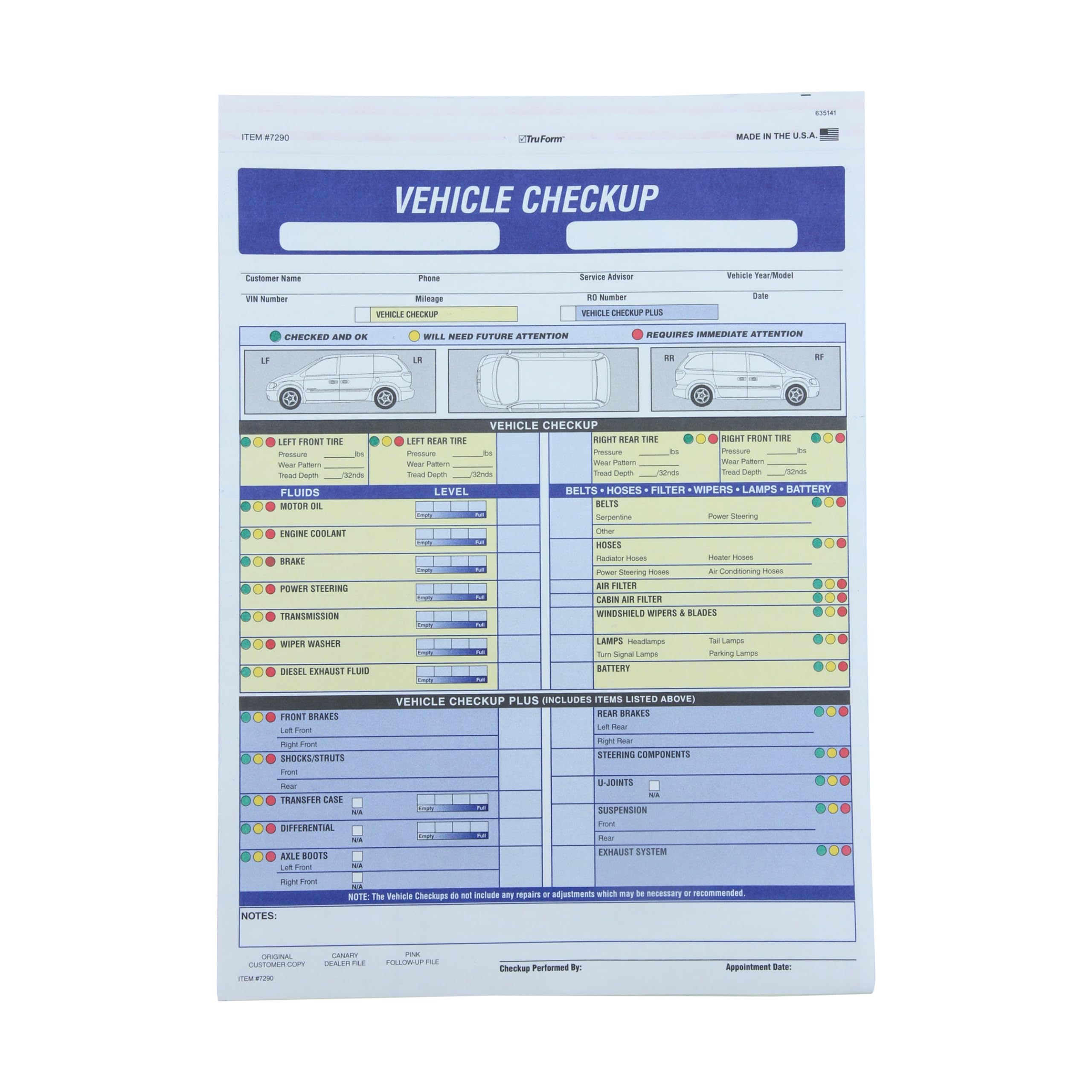 Sswbasics 17/27 Point Vehicle Inspection Form - 8 1/2'H X 11'W - Pack Of 100
