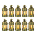 Mini Lanterns Decorative for Centerpiece - Romadedi 10pcs Hanging Small Gold Lantern Bulk with Flickering LED Candles for Weddin