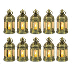 Mini Lanterns Decorative for Centerpiece - Romadedi 10pcs Hanging Small Gold Lantern Bulk with Flickering LED Candles for Weddin
