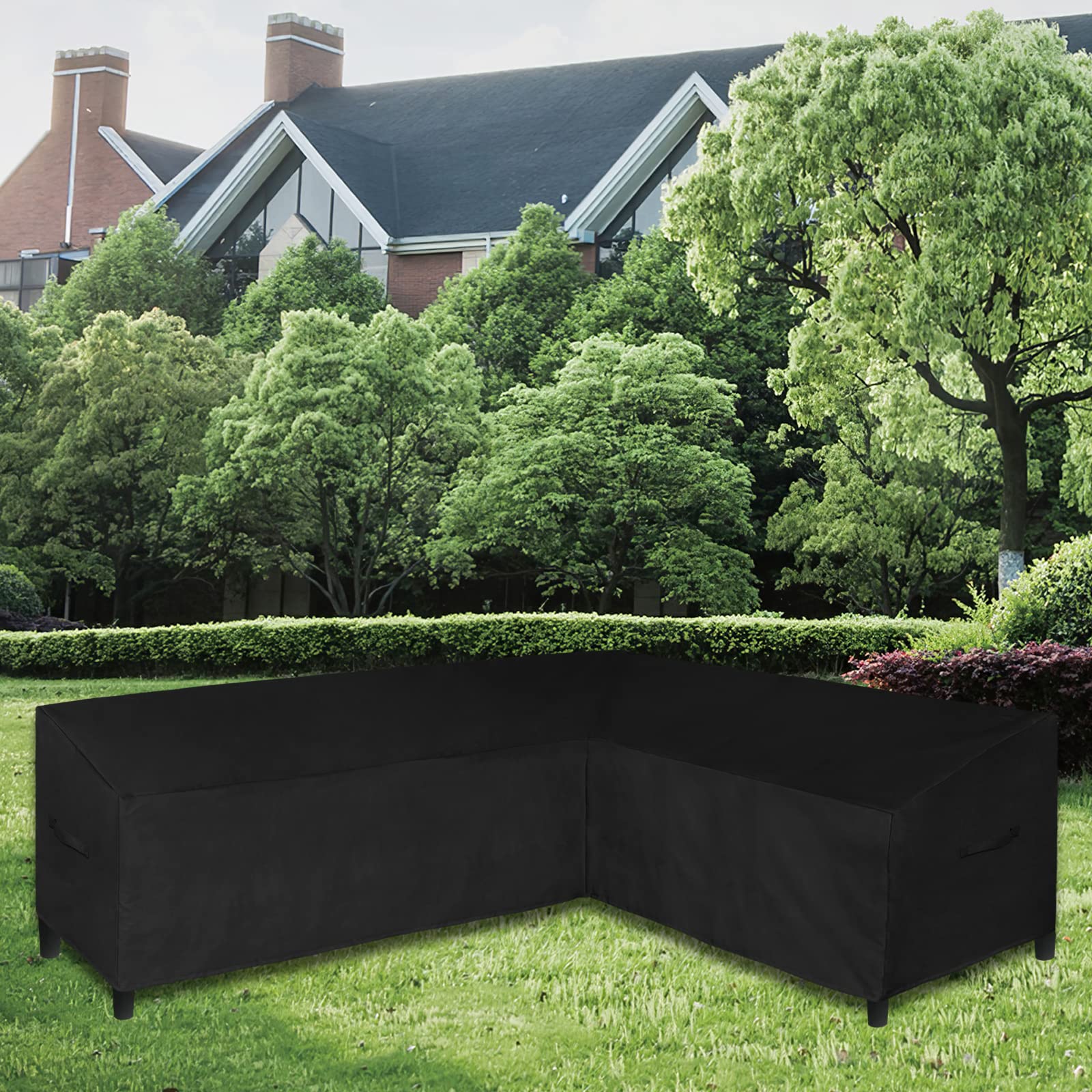 Easy-Going Patio L-Shaped Sectional Sofa Cover, 104'X83' Waterproof Outdoor Sectional Cover, Heavy Duty Garden Furniture Cover With Air Vent (Right Facing, Black)