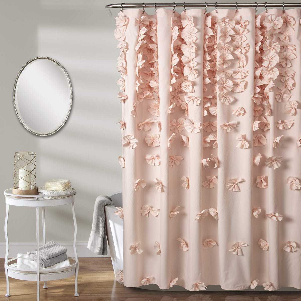 Lush Decor Riley Shower Curtain, 72' W X 72' L, Blush - Luxury Shower Curtain With Bows - Charming Texture - Beautiful & Elega