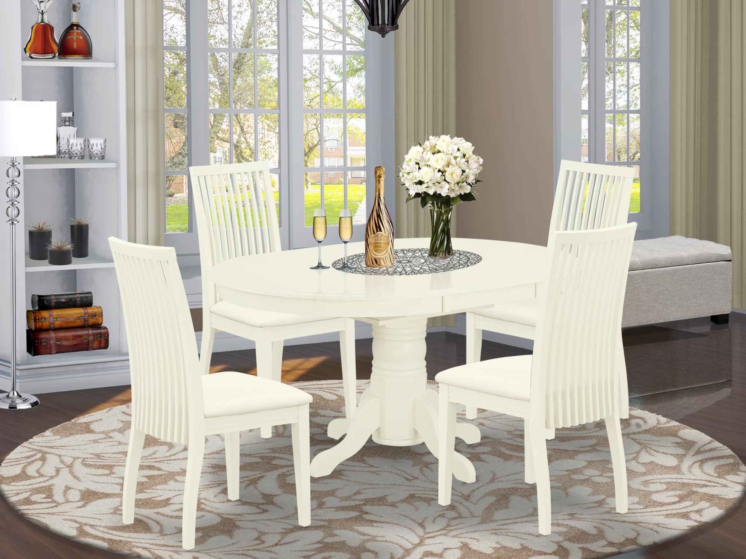 East West Furniture Avip5-Lwh-C 5 Piece Dinette Set For 4 Includes An Oval Dining Room Table With Butterfly Leaf And 4 Linen Fabric Kitchen Dining Chairs, 42X60 Inch, Linen White