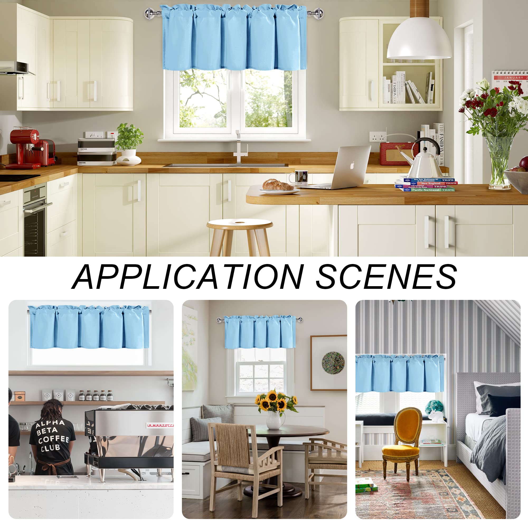 Dwcn Sky Blue Valance Curtains, Kitchen Valance Solid Short Topper, Room Darkening Bathroom Valance, 1 Panel, 60 X 18 Inch