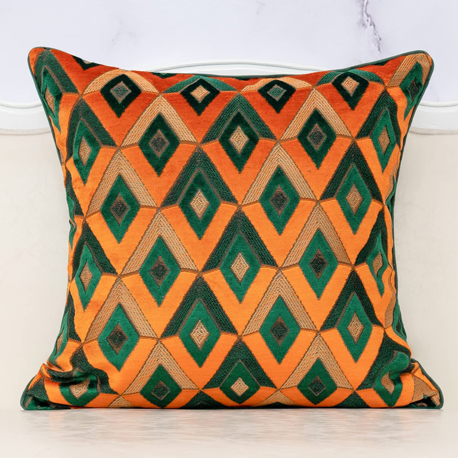 Alerfa Square Pillow Geometric Plaid Embroidery Cut Velvet Cushion Case Luxury Modern Throw Pillow Cover Decorative Pillow For C