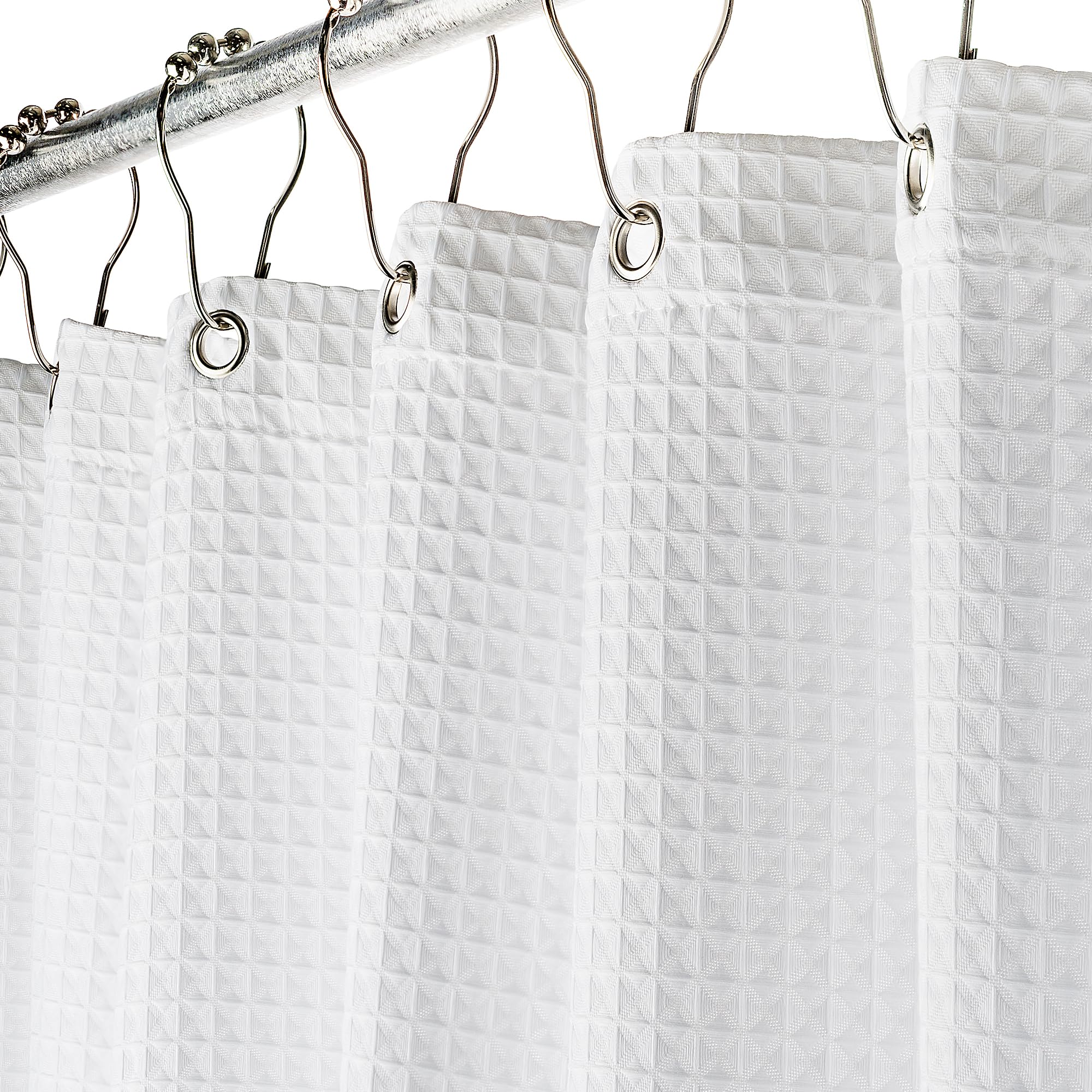 Creative Scents Fabric White Shower Curtain For Bathroom - 72 X 84 Spa, Hotel Luxury Matt Waffle Weave Square Design, Water Repe