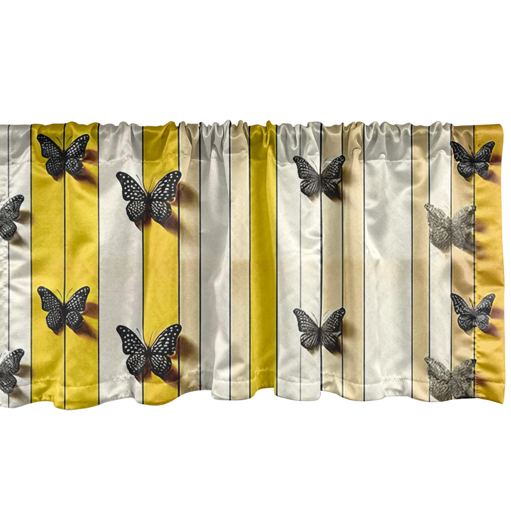 Ambesonne Butterfly Window Valance Pack Of 2, Summer Tone Lines Wingy Animals With Faded Effect Print Country Vibe, Rod Pocket Curtain Valances Kitchen Bedroom, 54' X 12',Yellow Reseda Green Beige