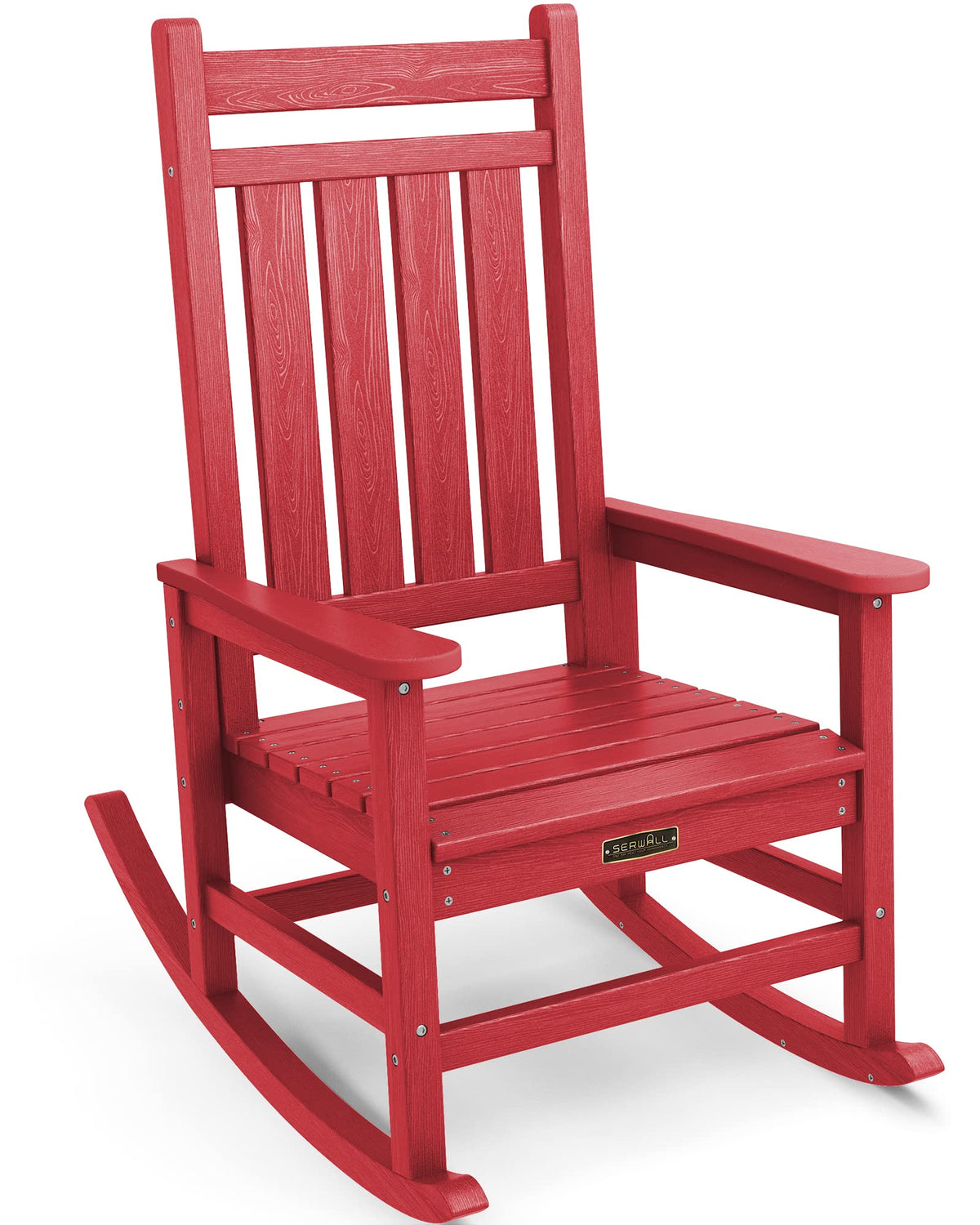 Serwall Oversized Rocking Chair, Outdoor Rocking Chair Set For Adults, All Weather Resistant Porch Rocker For Lawn Garden, Red