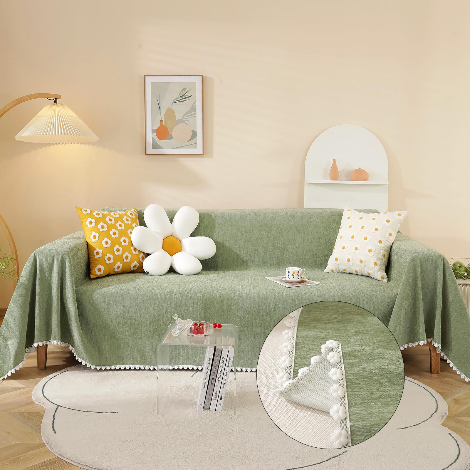 Handontime Couch Cover, Sofa Covers, Sage Couch Cushion Cover Dog Furniture Protector For Living Room Chenille Couch Throw Cover Soft Thick Machine Washable Throw Blankets Sofa Slipcovers, 71' X150'