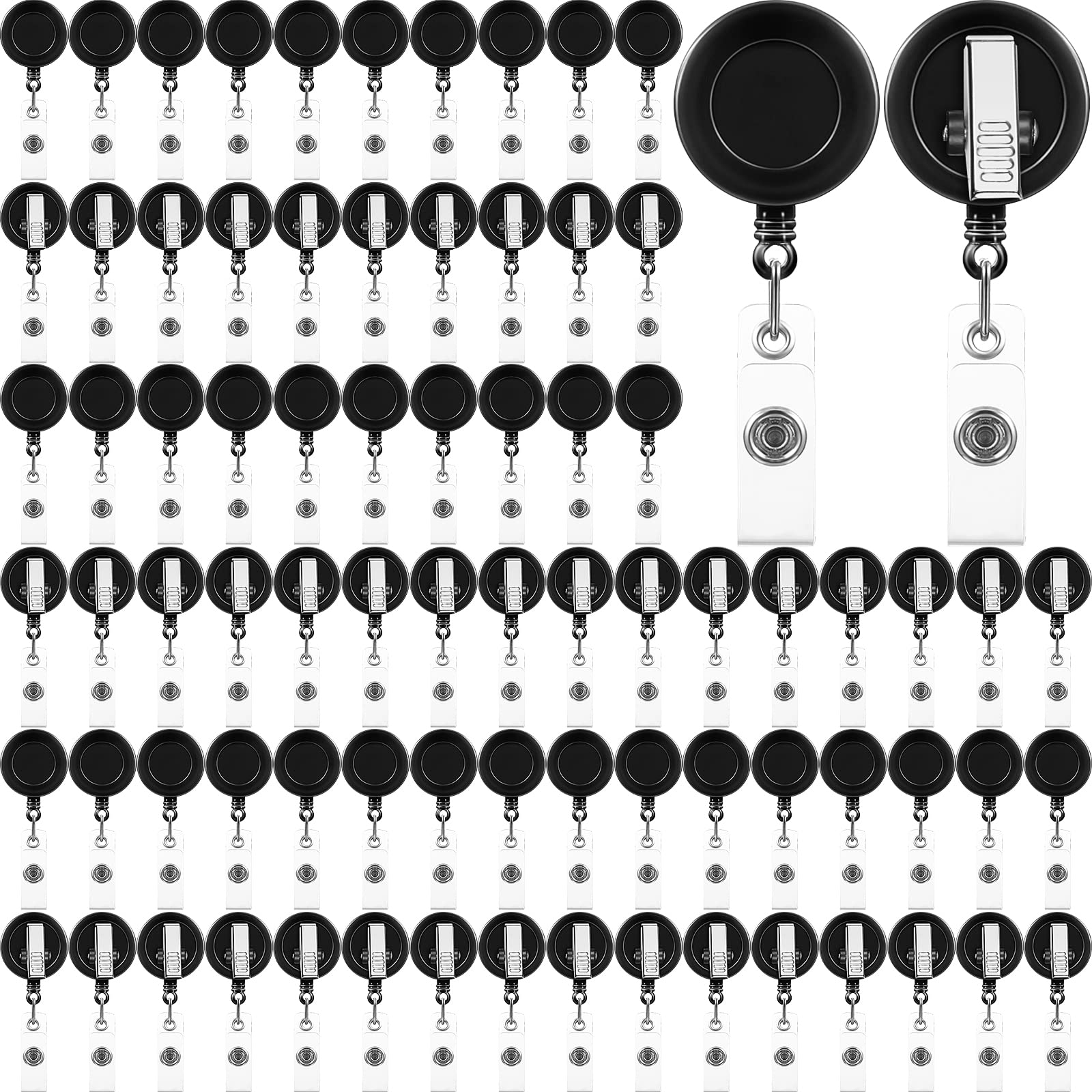 Fulmoon 100 Pcs Translucent Retractable Badge Reels Round Id Badge Holders Nursing Name Reels With Swivel Alligator Clip And Vin