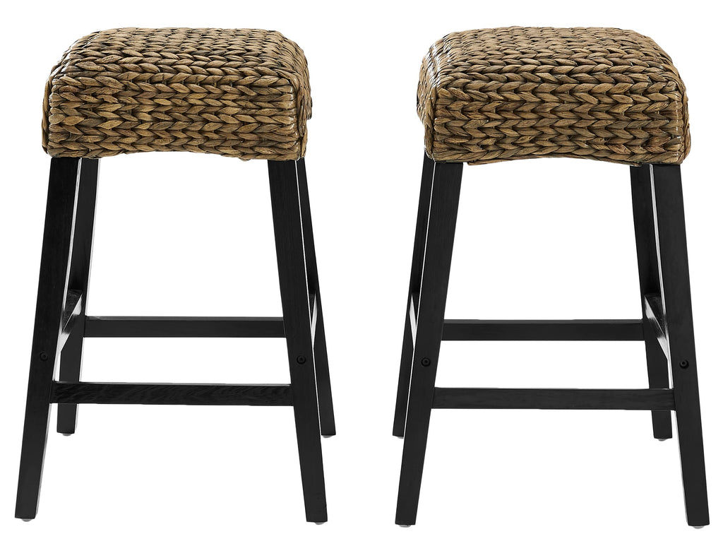 Crosley Furniture Edgewater Backless Counter Height Bar Stools Set of 2 with Handwoven Natural Fiber Rattan, Seagrass