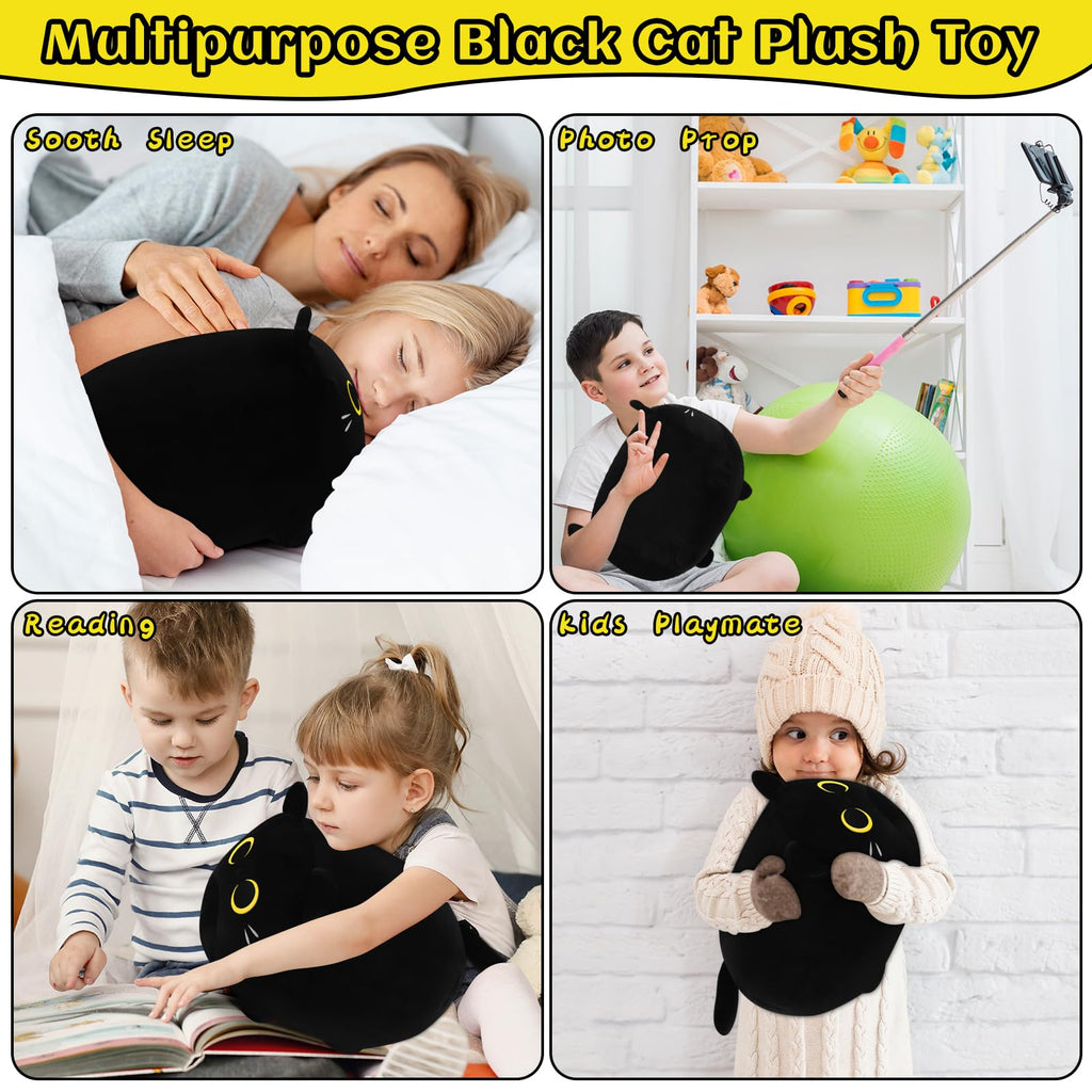 Black Cat Plush Stuffed Animal-11.8' Black Cat Plush Toy, Black Cat Plush Pillow, Cute Soft Plush Cat Plushie Stuffed Cat Toys,