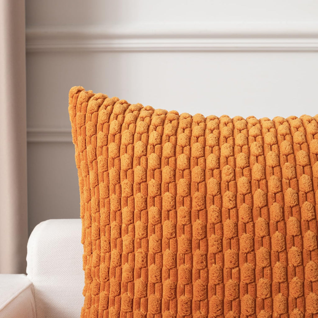 Kevin Textile Throw Pillow Covers Soft Corduroy Decorative Set Of 2 Boho Striped Pillow Covers Pillowcases Farmhouse Home Decor For Couch Bed Sofa Living Room 22X22 Inch Orange Yellow