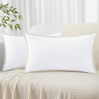 Decoruhome Chenille Soft Spring Throw Pillow Covers 12X20 Set Of 2, Lumbar Velvet Farmhouse Pillow Covers, Decorative Pillow Covers With Stitched Edge For Couch Sofa Bed, White