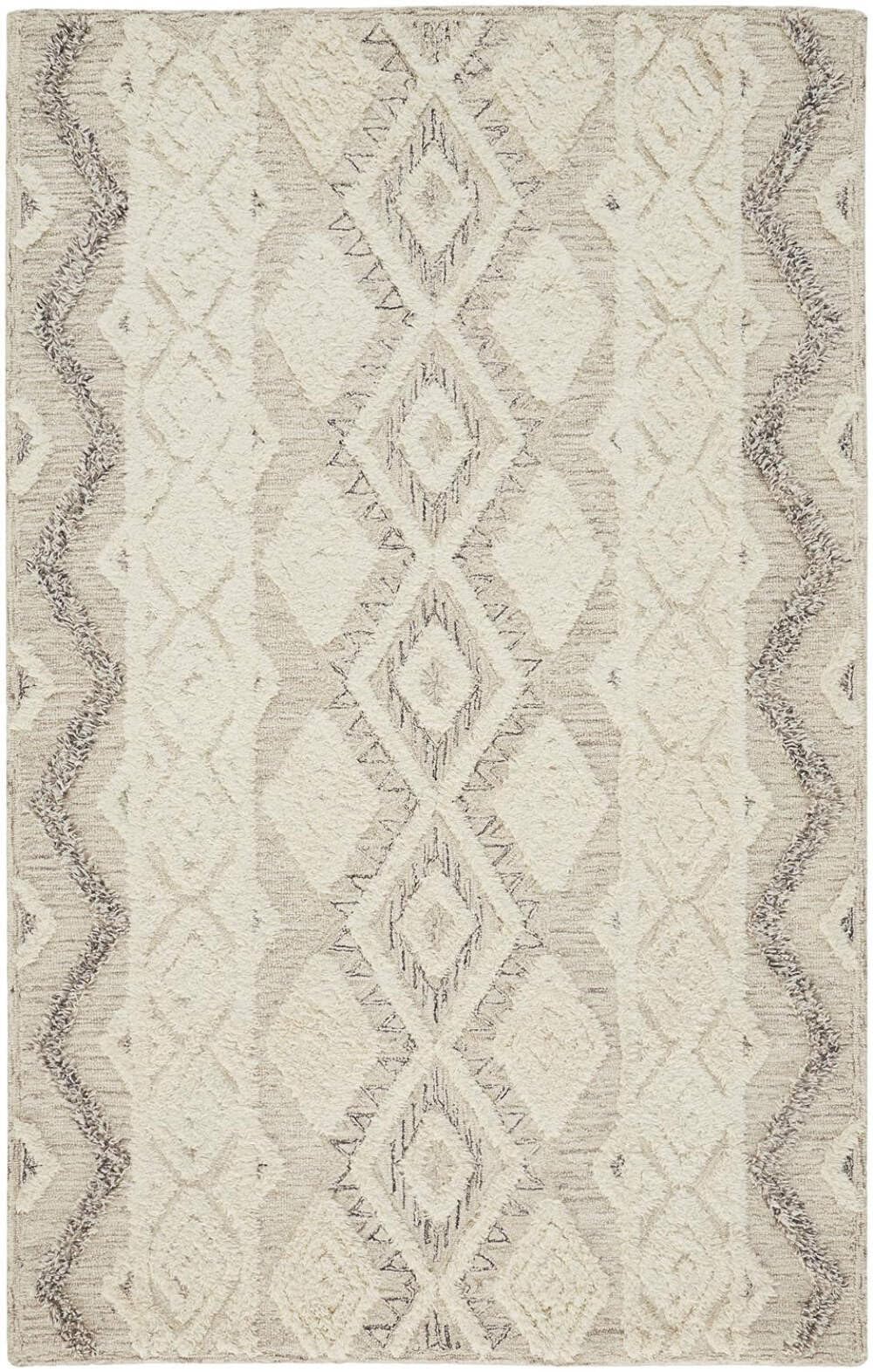 HomeRoots 512777 9 x 12 ft. Ivory Taupe & Gray Wool Geometric Hand Tufted Handmade Stain Resistant Rectangle Area Rug