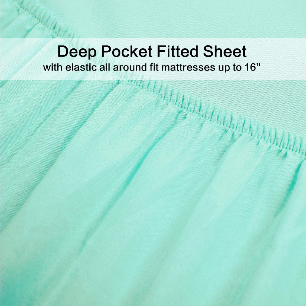 4 Piece Bed Sheet Set (Queen,Mint) 1 Flat Sheet,1 Fitted Sheet And 2 Pillow Cases,Brushed Microfiber Luxury Bedding With Deep Pockets