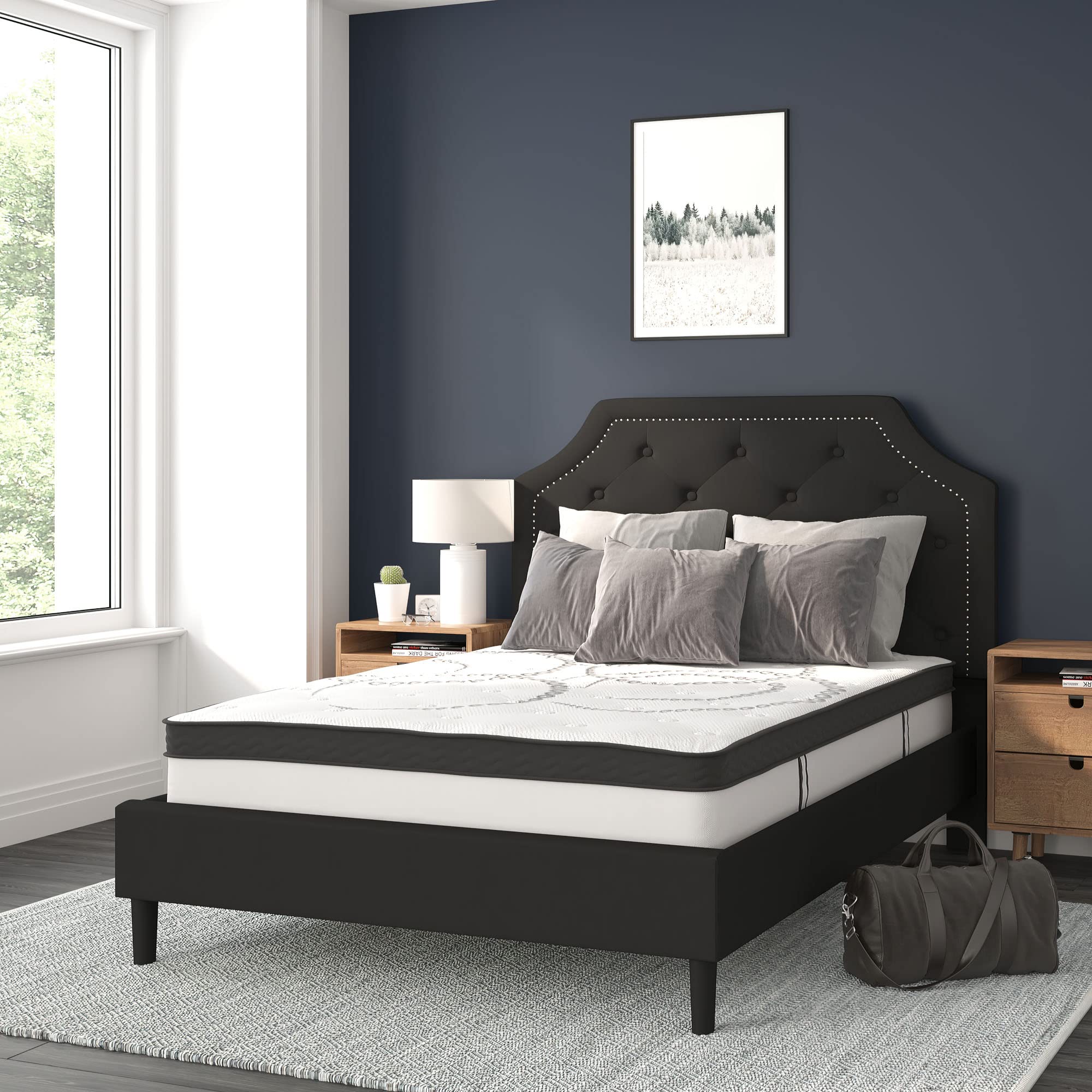 Flash Furniture Upholstered Platform Bed/Mattress Set, Full, Black