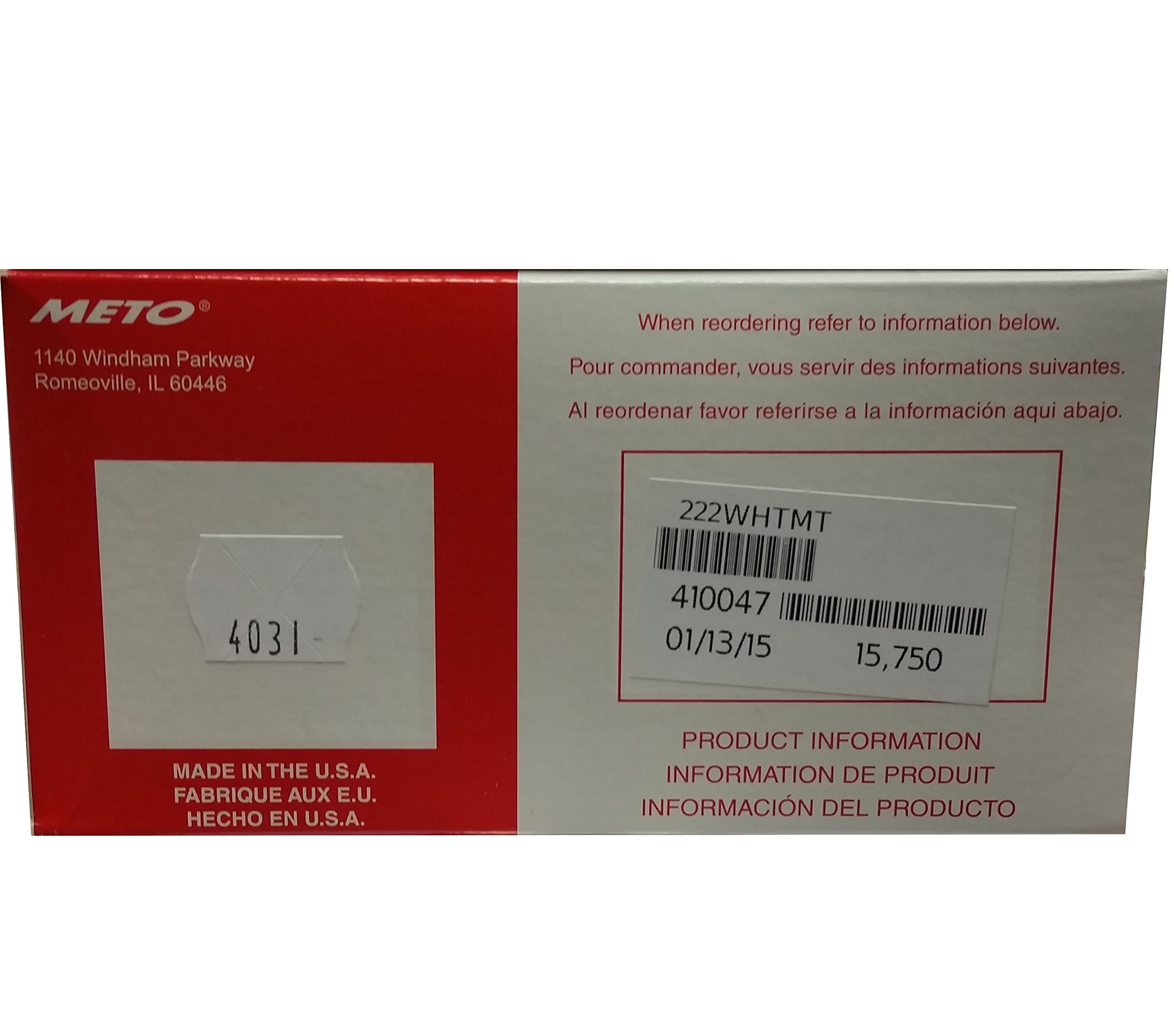 Meto 2200/2 White Mptp Labels (15.75M) For 13.22, 14.22, 15.22