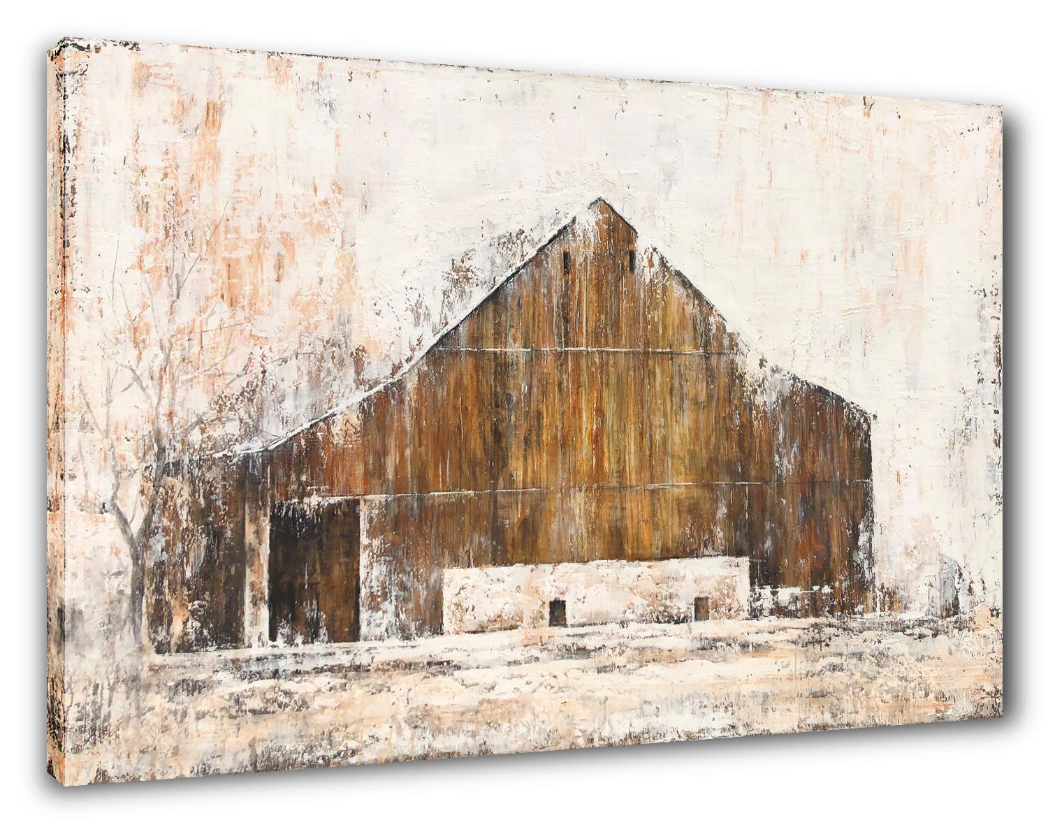 Yihui Arts Rustic Wall Decor Old Barn Canvas Wall Art Hand Painted Vintage Farmhouse Painting Pictures For Living Room